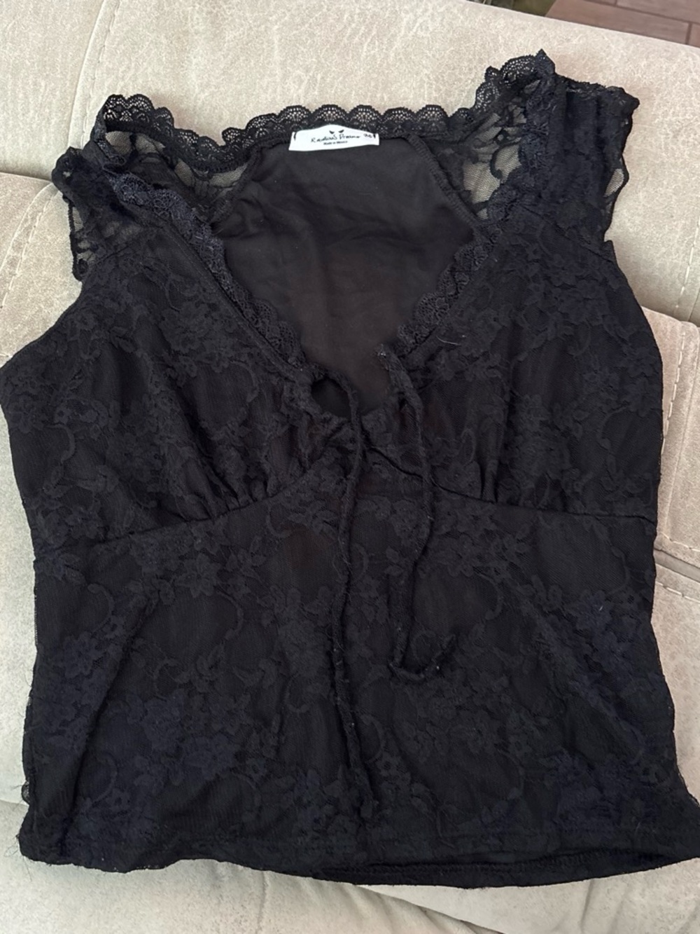 Black Lace V-Neck Tie-Front Tank Top